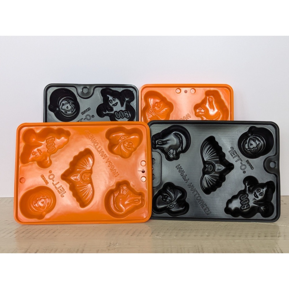 Jello Jigglers Plastic Halloween Molds Bat Cat Ghost Witch Pumpkin 4 Trays
